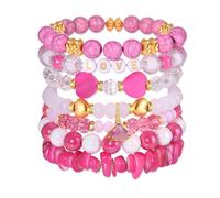 FAERLIIRY Heishi - Pulseras elásticas para el día de San Valentín, pulseras con dijes de corazón rojo, pulseras apilables Love Kiss XOXO, regalos de fiesta, L, Acero aleado, No es una piedra preciosa