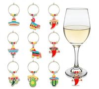 FAERLIIRY Juego de 9 dijes para copa de vino del Cinco de Mayo para fiestas, sombreros, piñatas, aguacates, burro, vasos de vapor, marcadores, etiquetas de identificación de bebidas, para tazas