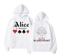 FAEWARE Sudadera con Capucha para Hombre Diseño De Ali-CE In Borderland Estilo Pullover Unisex Informal Manga Larga Deportiva Tallas Grandes-White||m