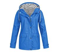 FAFAKO Chaquetas cuero Mujer Chaqueta Impermeable For Mujer, Gabardina Larga Impermeable Con Capucha, Ligera Con Forro For Exteriores Cortavientos De Viaje De Talla Grande(Blue,XXL)