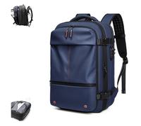 FAFAKO Mochila De Vacío De Gran Capacidad, Impermeable Y Antirrobo, Expandible, 60 L.(Blue,Manual Press)