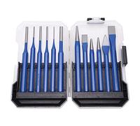 Fafeicy 12 Piezas Kit de Perforación de Cincel CRV Herramientas de Grabado de Acero con Manija Azul para Tallado de Madera de Metal