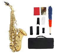Fafeicy BB Soprano Saxofon Beautiful Bend Diseño Rico Tono Rico para Jazz Rock Clásico Hardshell Staps Tela con Guantes (Gold)
