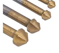 Fafeicy Broca Cortadora de Extremo Biselado HSS de 90 Grados, 3 Cuchillas Chapadas en Titanio para Tornillos Avellanados de Madera y Metal, Procesamiento de Superficies Cónicas