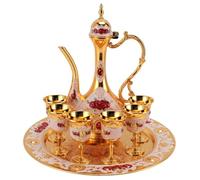 Fafeicy Café Turco Vintage 6 Tazas con Olla y Bandeja, té de a Prueba de óxido de Aleación de Zinc para el Hogar y la Cafetería (Oro rojo)