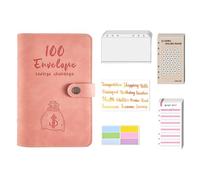Fafeicy Carpeta de Ahorro A6 Libro de Presupuesto con 12 Tarjetas de Depósito 12 Tablas de Presupuesto 10 Bolsas con Cremallera para 100 Sobres Challenge de Sobres en Efectivo (PINK)