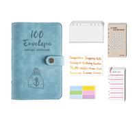 Fafeicy Carpeta de Ahorro de Dinero A6 con Sobres de PVC Esmerilado para Efectivo, Bolsas con Cremallera, Tarjetas de Depósito, Libro Planificador de Presupuesto para Desafíos de Ahorro, (BLUE)