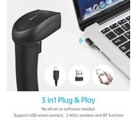 Fafeicy Escáner de Código de Barras de Mano Inalámbrica Escaneo Rápido USB Wired 1D 2D CCD Barcode Readers para la Biblioteca de Negocios Minoristas de Supermercados para (1D Wireless & Wired & BT)