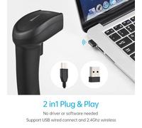 Fafeicy Escáner de Código de Barras de Mano Inalámbrica Escaneo Rápido USB Wired 1D 2D CCD Barcode Readers para la Biblioteca de Negocios Minoristas de Supermercados para (2D Wireless & Wired)