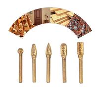 Fafeicy Juego de 5 Brocas de Molienda de Carburo de Tungsteno, Herramientas de Fresas Rotativas de Doble Corte, Vástago de 6 Mm con Revestimiento de Ti para Tallado de Madera, Pulido y