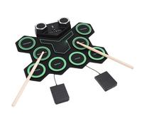 Fafeicy Juego de Batería Electrónica con Dientes Azules, Altavoces Duales Enrollables, Luces LED Coloridas, Almohadilla de Batería con Baquetas y Pedales para Niños