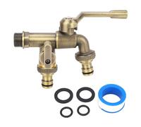 Fafeicy Kit de Grifo de Agua Doble para Exteriores, de Latón Antiguo, Resistente a las Heladas, para Montaje en Pared, con Divisor y 2 Salidas para Manguera de jardín.