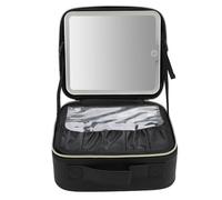 Fafeicy LED Portátil -Make -Up Bolsa con Elegante Gran Capacidad con Espejo LED Regalable para Viajes y Regalos, 3 Colores de Luz de Luz con de Espejo para Mujeres TPU Negro (Black)