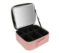 Fafeicy LED Portátil -Make -Up Bolsa con Elegante Gran Capacidad con Espejo LED Regalable para Viajes y Regalos, 3 Colores de Luz de Luz con de Espejo para Mujeres TPU Negro (Pink)