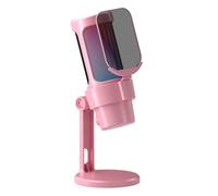 Fafeicy Micrófono USB para Juegos, Micrófono RGB Podcast con Trípode, Captación Cardioide y Silencio con un para Grabación en Streaming Plug and Play, Compatible con PC iOS (Pink)