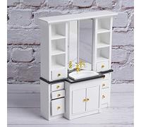 Fafeicy Muebles en Miniatura para Casa de Muñecas, Mini Gabinete de Lavabo de Madera, Decoración de Cocina de Baño Blanca a Escala 1 12 para Accesorios de Casa de Muñecas, Estilo Moderno, Pieza de
