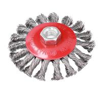 Fafeicy Rueda de Cepillo de Alambre Giratorio Taza de Amoladora Anudada Tuerca M10x1.5 de 4 Pulgadas 12500 RPM Acero Al Carbono de Alta Resistencia para Eliminación de Pintura de óxido