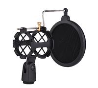 Fafeicy Soporte de Micrófono Antivibración con Filtro Pop, Soporte de Choque Ajustable para Micrófono de Condensador de 2-4 Cm, Ideal para Podcasting y Juegos