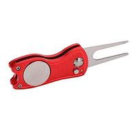 Fafeims Herramienta de Reparación Divot con Diseño Plegable y de Pila, Horquilla de Acero Inoxidable Portátil para una Reparación Efectiva, Adecuada para Aficionados (Rojo)