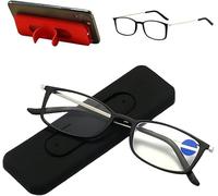 FAFOUR Gafas de Presbicia Portátiles Anti-Luz Azul, Gafas de Lectura con Soporte para Teléfono Móvil Pastable, Moda Ultra-Fina Ligera (Negro, 2.5, x)