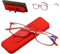FAFOUR Gafas de Presbicia Portátiles Anti-Luz Azul, Gafas de Lectura con Soporte para Teléfono Móvil Pastable, Moda Ultra-Fina Ligera (Rojo, 2, x)