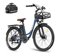 Fafrees Bicicleta Eléctrica F26 Lasting, Bici Urbana de 250 W para Mujer, Batería Extraíble de 36 V/20,3 Ah, Cesta Delantera, Bici Eléctrica de 26 Pulgadas para Adultos, Alcance 160 KM (Azul)