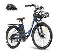 Fafrees Bicicleta eléctrica F26 Lasting, Bici Urbana de 26 Pulgadas para Hombres y Mujeres, batería de 36 V y 20,3 Ah, Motor de 250 W, 7-Velos, Alcance 80-200 KM (Azul)