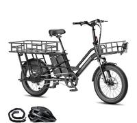 Fafrees Bicicleta Eléctrica FF20 CUV Longtail de 20" x 3,0", Bici de Carga Eléctrica de 250 W y 25 km/h, E-Bike con Batería de 15 Ah*2, Alcance 120-170 km (Negro, Asiento Infantil)