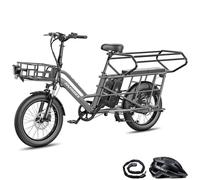 Fafrees Bicicleta Eléctrica FF20 CUV Longtail de 20" x 3,0", Bici de Carga Eléctrica de 250 W y 25 km/h, E-Bike con Batería de 15 Ah*2, Alcance 120-170 km (Gris, Asiento Infantil)