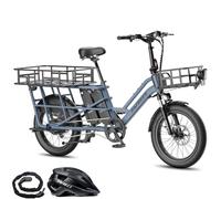 Fafrees Bicicleta Eléctrica FF20 CUV Longtail de 20" x 3,0", Bici de Carga Eléctrica de 250 W y 25 km/h, E-Bike con Batería de 15 Ah*2, Alcance 120-170 km (Azul, Asiento Infantil)