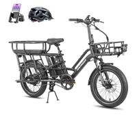 Fafrees Bicicleta Eléctrica Longtail FF20 CUV, 2 x Baterías de 12 Ah Bici de Carga Eléctrica 250W para Adultos, Capacidad de 200 kg, Alance 100-140 KM (Cesta Delantera + Silla Infantil, Negro)
