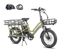 Fafrees Bicicleta Eléctrica Longtail FF20 CUV, 2 x Baterías de 12 Ah Bici de Carga Eléctrica 250W para Adultos, Capacidad de 200 kg, Alance 100-140 KM (Cesta Delantera + Cesta Trasera, Verde)