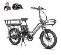 Fafrees Bicicleta Eléctrica Longtail FF20 CUV, 2 x Baterías de 12 Ah Bici de Carga Eléctrica 250W para Adultos, Capacidad de 200 kg, Alance 100-140 KM (Cesta Delantera + Silla Infantil, Gris)