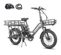 Fafrees Bicicleta Eléctrica Longtail FF20 CUV, 2 x Baterías de 12 Ah Bici de Carga Eléctrica 250W para Adultos, Capacidad de 200 kg, Alance 100-140 KM (Cesta Delantera + Cesta Trasera, Gris)
