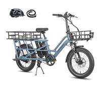 Fafrees Bicicleta Eléctrica Longtail FF20 CUV, 2 x Baterías de 12 Ah Bici de Carga Eléctrica 250W para Adultos, Capacidad de 200 kg, Alance 100-140 KM (Cesta Delantera + Cesta Trasera, Azul)