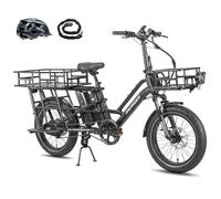 Fafrees Bicicleta Eléctrica Longtail FF20 CUV, 2 x Baterías de 12 Ah Bici de Carga Eléctrica 250W para Adultos, Capacidad de 200 kg, Alance 100-140 KM (Cesta Delantera + Cesta Trasera, Negro)