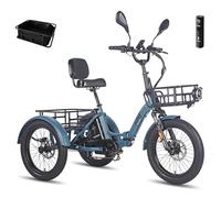 Fafrees F20 Mate Triciclo Eléctrico, Batería de 48 V/23.45 Ah, Alcance 120 KM, Asiento con Respaldo, Cesta Delantera, Triciclo eléctrico Plegable de 20" x 3,0" para Adultos Mayores (Azul)