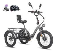 Fafrees F20 Mate Triciclo Eléctrico, Batería de 48 V/23.45 Ah, Asiento Trasero, 65N·m, Triciclo eléctrico Plegable de 20" x 3,0" para Adultos Mayores, Alcance 70-120 KM (Gris)