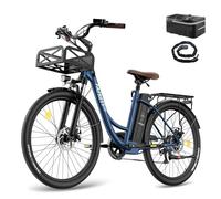 Fafrees F26 Lasting Bicicleta Eléctrica, Bicicleta Urbana eléctrica de 26 Pulgadas, Bicieléctrica de 250W/20,3Ah, Cesta Delantera, Bicic Eléctrica para Adultos, Alcance 160KM (Azul)