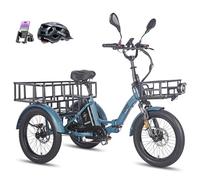 Fafrees Triciclo Eléctrico Ebike F20 Mate 2025, Batería de 48 V/21 Ah, 65N·m, Triciclo eléctrico Plegable de 20" x 3,0" para Adultos Mayores, 25KM/H, Alcance 120 KM (Cesta Delantera+Trasera, Azul)
