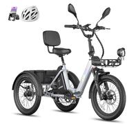 Fafrees Triciclo Eléctrico F20 Mate II, Bici eléctrica Plegable de 3 Ruedas de 20" 2,5", Batería de 21 Ah/1008 WH, Triciclo de Carga Eléctrico de 250W para Adultos, Alcance 85km (Gris Escarcha)