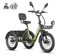 Fafrees Triciclo Eléctrico F20 Mate II, Bici eléctrica Plegable de 3 Ruedas de 20" 2,5", Batería de 21 Ah/1200 WH, Triciclo de Carga Eléctrico de 250W para Adultos, Alcance 85km (Verde Oliva)