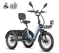 Fafrees Triciclo Eléctrico F20 Mate II, Bici eléctrica Plegable de 3 Ruedas de 20" 2,5", Batería de 21 Ah/1008 WH, Triciclo de Carga Eléctrico de 250W para Adultos, Alcance 85km (Azul Bruma)