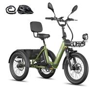 Fafrees Triciclo Eléctrico F20 Mate II, Motor de 250 W, 2 Cestas, Triciclo Eléctrico Plegable de Carga de 20" x 2,5" para Adultos, Alcance 85km (Verde Oliva, Amperio-Hora, 21)