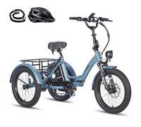 Fafrees Triciclo Eléctrico F20 Mate para Adultos, Plegable 20" x 3", Batería de 48 V/18,2 Ah, Frenos Hidráulicos, Triciclo de Carga Eléctric, Alcance 110km (Rejilla estándar, Azul)