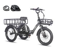 Fafrees Triciclo Eléctrico F20 Mate para Adultos, Plegable 20" x 3", Batería de 48 V/18,2 Ah, Frenos Hidráulicos, Triciclo de Carga Eléctric, Alcance 110km (Cesta Delantera + Rejilla Grande, Gris)