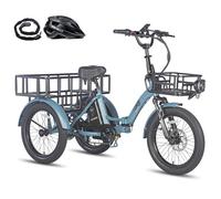 Fafrees Triciclo Eléctrico F20 Mate para Adultos, Plegable 20" x 3", Batería de 48 V/18,2 Ah, Frenos Hidráulicos, Triciclo de Carga Eléctric, Alcance 110km (Cesta Delantera + Rejilla Grande, Azul)