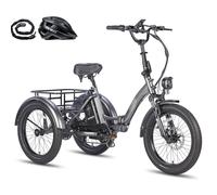 Fafrees Triciclo Eléctrico F20 Mate para Adultos, Plegable 20" x 3", Batería de 48 V/18,2 Ah, Frenos Hidráulicos, Triciclo de Carga Eléctric, Alcance 110km (Rejilla estándar, Gris)