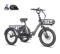 Fafrees Triciclo Eléctrico F20 Mate para Adultos, Plegable 20" x 3", Batería de 48 V/20 Ah, Frenos Hidráulicos, Triciclo de Carga Eléctric 250W, Alcance 115km (Gris, Cesta Delantera)