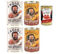 Fagioli alla Bud Spencer - Frijoles cocinados en salsa, caja 400 g, Receta italiana original o Tex-Mex (frijoles negros) Listos para calentar, Fuente de proteínas, 4x 400g + Italian Gourmet pulpa 400g